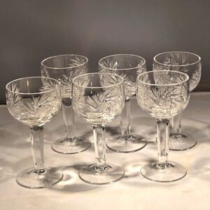 Zawiercie Crystal Pressed Glass Starburst Design Small Vintage Cordial Glasses